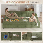 Hanherry 104" Sectional Sofa with Pull Out Couch Bed,Corduroy 4 Seater Sleeper Sofa with Storage Ottoman & USB Charging,Comfy U Shaped Modular Couches for Living Room,Apartment