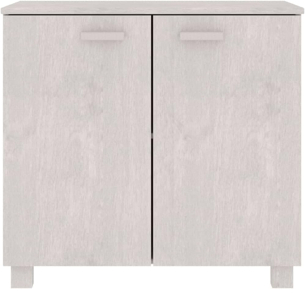 White Wooden Sideboard with 2 Doors, 33.5"x13.8"x31.5" Solid Pine Wood Storage Cabinet, Hamar Accent Buffet Credenza for Living Room, Dining Room and Hallway