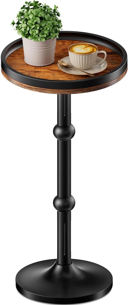 Small Round Side Table, Drink Table for Small Spaces, Modern Cocktail Table with Metal Leg, Weighted Iron Base Pedestal Round End Tables for Living Room, Bedroom, Couch