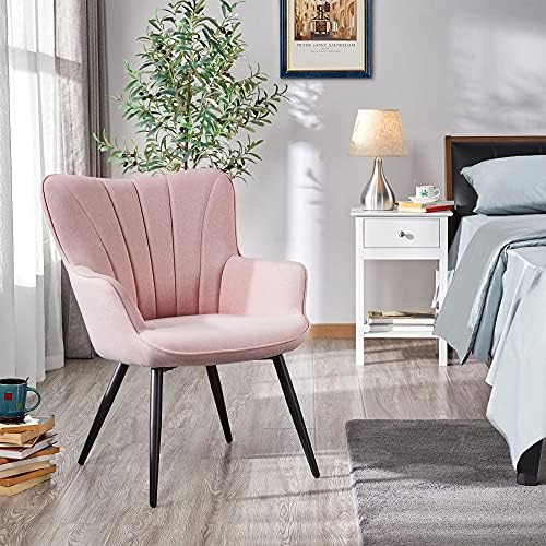 Yaheetech Accent Chair, Upholstered Armchair with Metal Legs, Pink | Linen Fabric Reading Chair, Modern and Elegant Side Chair for Living Room Bedroom Office Vanity Lounge Waiting Room