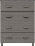 Modern Light Gray Sideboard with 4 Drawers Solid Pine Wood MDF Storage Cabinet for Living Room Dining Area Hallway Buffet Console