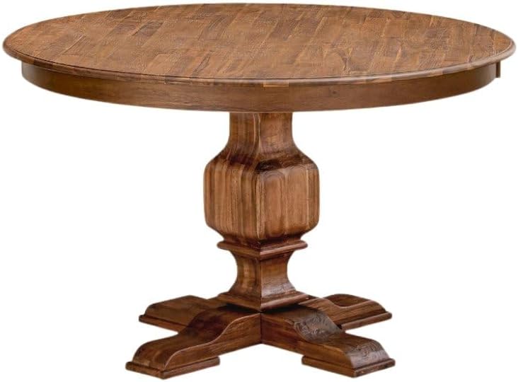 Furnifact Round Dining Table, Sandblasting Antique Walnut Wood Pedestal Table, Rustic Home Kitchen Nook Furniture