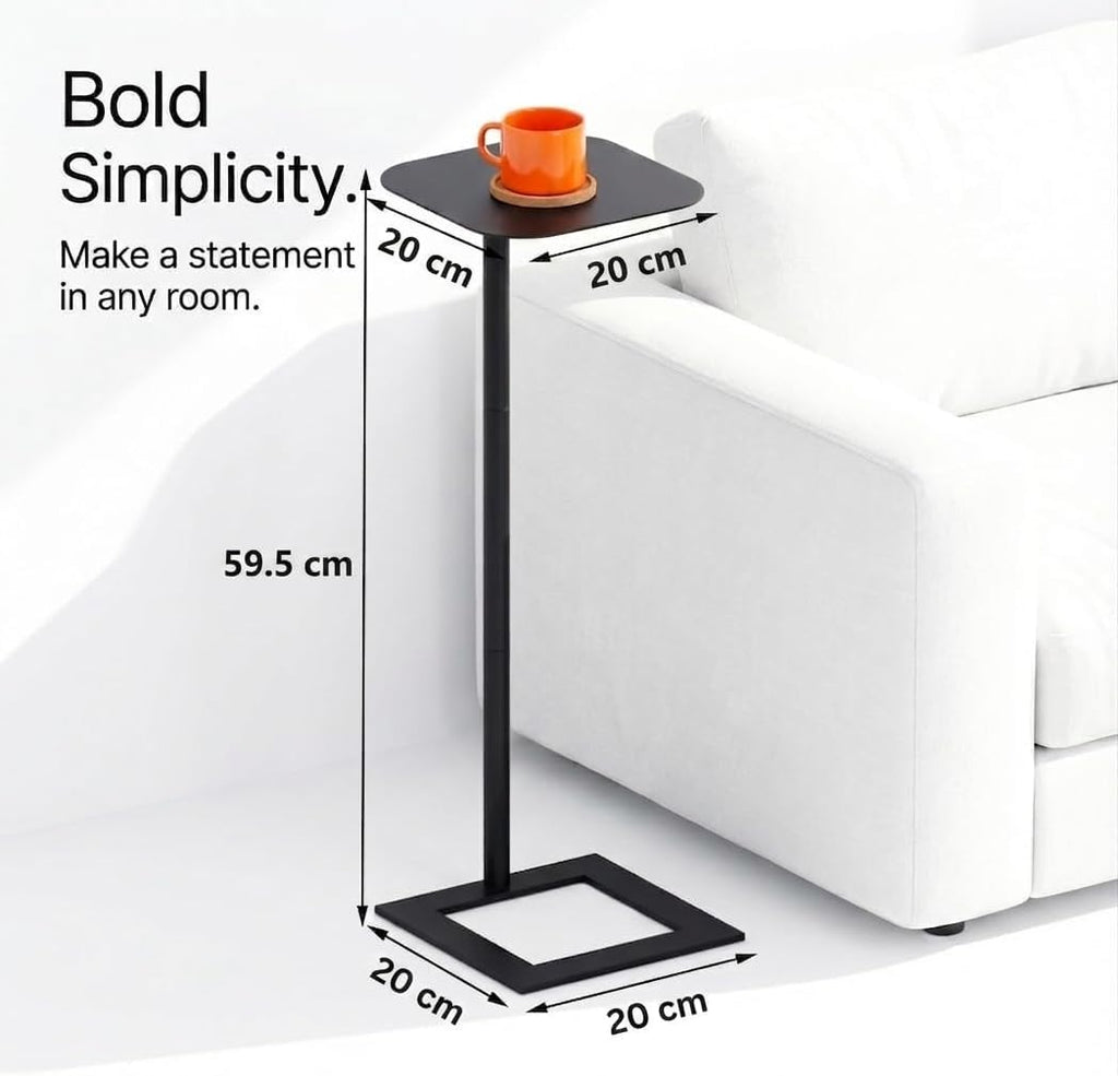 Stable C Table End Table, 23.4" Tall C Shaped Side Table that Slides Under Sofa, Slim Under Couch Table, Modern Industrial Coffee Tray Table for Living Room Bedroom (Medium, Black)