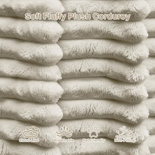 ONEMMLION 96" L-Shaped Cloud Couch Sofa with Chaise, Beige White | Corduroy Comfy Fluffy Modular Deep Seat Memory Foam Compressed Sectional Sofa for Living Room Oversized Left Facing Chaise