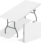 FDW | 6FT Folding Table | White | Portable Plastic Table | with Carry Handle | Waterproof & Foldable Table Design | Steel Frame with Lock | for Events, Camping, Indoor & Outdoor Use