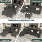 Modular Sectional Sofa 6 Seaters Modular Sleeper Sofa Couch | Comfy Sectionals Couches Bed, Convertible Sofas with Ottomans, Sectional Couches for Living Room, Dark Gray