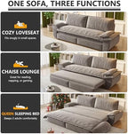 70.1" Sleeper Sofa Bed Queen Size, Pull Out Convertible Velvet Couch, Grey | 3-in-1 Sofa, Recliner & Bed, Removable Cover, Comfort Pillow Arm, for Narrow Doors, Living Room, Small Space, Apartment & RV