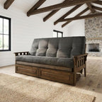 Kodiak Furniture Tucson Full Futon Set in Rustic Walnut Finish with Storage Drawers, Suede Gray