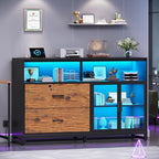 SEDETA 59" Filing Cabinet with Lock Drawers fits Legal Size for Home Office | Rustic Brown Lateral 2 Drawers File Cabinet with Acrylic Display Cabinet, Power Strip, Printer Stand with Storage Shelves