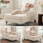 VANOMi 59.45'' Chaise Lounge Chair with Adjustable Backrest, Chenille Beige | Chaise Lounge Chair Indoor, Modern Chaise Lounge Couch, Upholstered Leisure Recliner for Living Room, Apartment, Bedroom