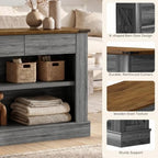 Miereirl 63" Console Table with Drawers & LED Light, Brown & Dark Grey