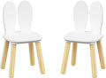 Rabbit Ear Kids Table and Chairs Set for Toddlers - White Wooden Childrens Play Table with 2 Chairs, 23.6 inch Kids Desk with Rounded Corners for Playroom (Solid Wood+MDF, White(Rabbit Ear))