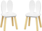 Rabbit Ear Kids Table and Chairs Set for Toddlers - White Wooden Childrens Play Table with 2 Chairs, 23.6 inch Kids Desk with Rounded Corners for Playroom (Solid Wood+MDF, White(Rabbit Ear))