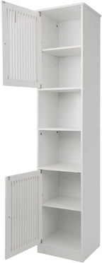 64" Tall Bathroom Cabinet, White Floor Standing Storage | Narrow unit with adjustable shelves & louvered doors, ideal for bathroom, laundry room, maximizing vertical space.