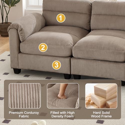 HAOMARKETS Corduroy Sofa Set, Upholstered Ottoman Footrest, Modern Living Room Furniture Sets,Brown