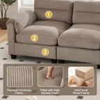 HAOMARKETS Corduroy Sofa Set, Upholstered Ottoman Footrest, Modern Living Room Furniture Sets,Brown