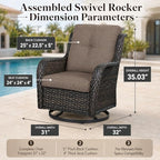 HUMMUH Outdoor Swivel Rocker Wicker Patio Chairs Set of 2, Rattan Rocking Chair Furniture Set(Brown,Grey)