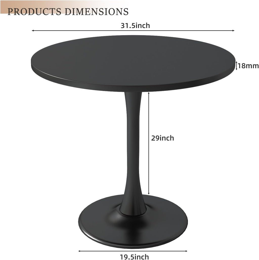 Round Dining Table 31.5" Circle Tulip Table with Wood Thickened Tabletop & Sturdy Metal Pedestal Mid Century Modern Leisure Bistro Kitchen Tables 4 People Small Places Living Room Cafe,Black