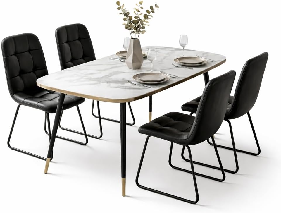 HIPIHOM 47''Dining Table Set for 4,Modern Wood Dining Table,Leather Dining Chairs 4,Table and Chairs Set of 4,Ideal for Kitchen Dining Room