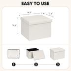 B FSOBEIIALEO Folding Storage Ottoman, 16.5" Faux Leather Ottomans, White | Small Ottoman with Storage Bench, Rectangle Foot Rest Chest Seat, for Living Room, Bedroom, Home Office, Dorm