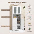 NAFORT Tall Storage Cabinet, Freestanding Cupboard with Adjustable Shelves, Frosted Glass Doors, Anti-Tipping Devices, Multifunctional Floor Cabinet for Bathroom, Dining Room & Living Room (White)
