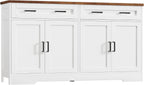 usikey 55" Buffet Cabinet with Storage and Drawers, Large Sideboard Buffet Cabinet with Adjustable Shelves and Doors, Modern Coffee Bar for Kitchen, Living Room, White