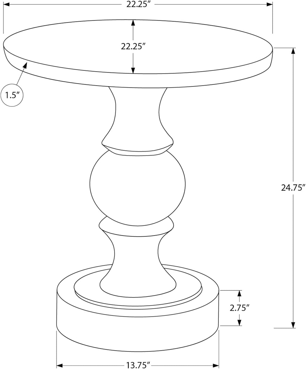 Monarch Specialties I 4162 Accent Table, 25" H, Indoor Or Outdoor, Bedroom, End, Living Room, Nightstand, Round, Side Table, Black, Transitional