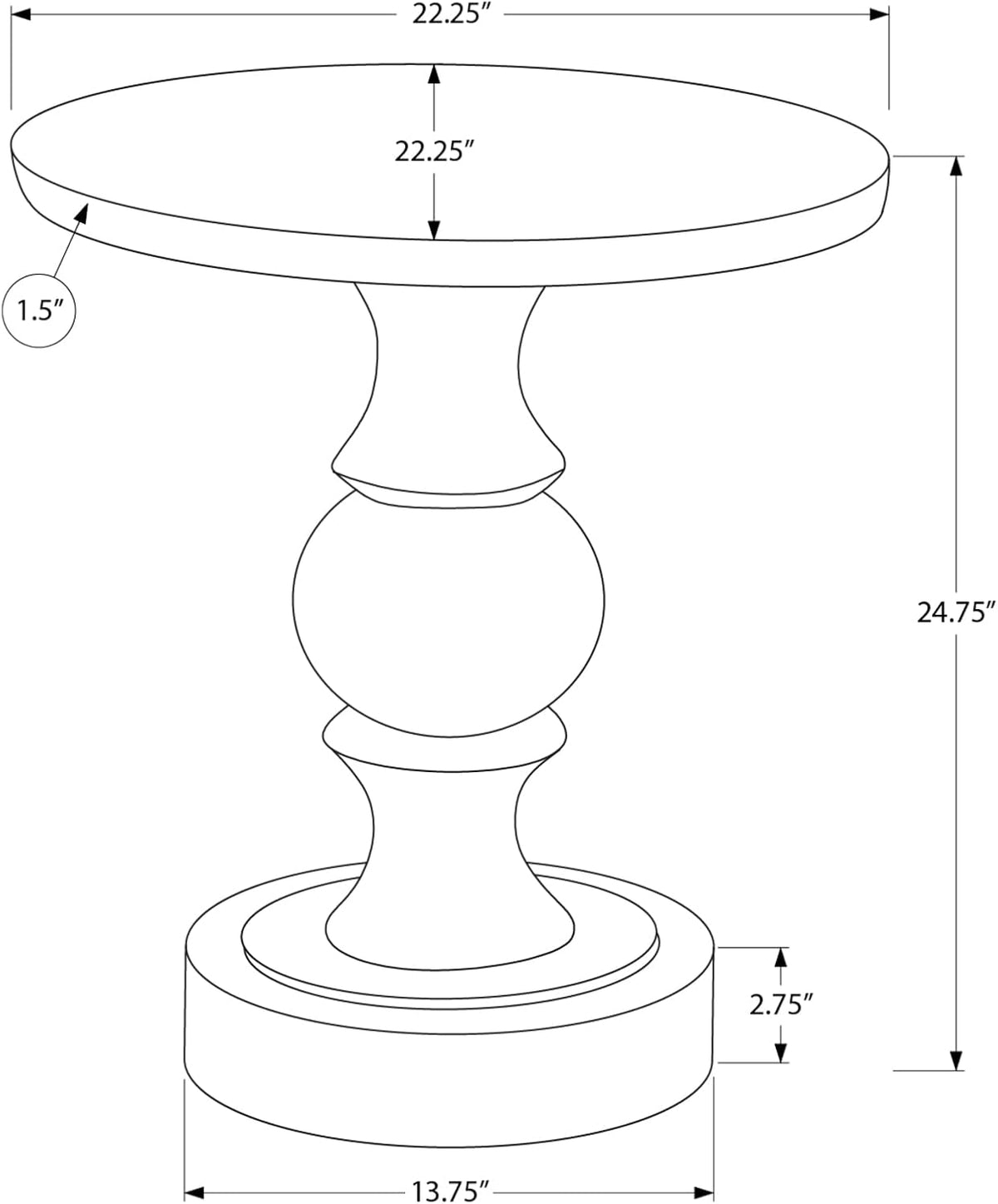 Monarch Specialties I 4162 Accent Table, 25" H, Indoor Or Outdoor, Bedroom, End, Living Room, Nightstand, Round, Side Table, Black, Transitional