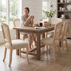 Wicker Dining Chairs Set of 4, Upholstered Linen Fabric Dining Room Chairs with Square High Rattan Back Farmhouse French Kitchen Chairs for Dining Table/Living Room/Restaurant, Cream