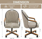Chromcraft D7775 4pc Swivel Tilt Kitchen Dining Chair - Bronze-Chestnut | Premium Seating with Caster Wheels and Wooden Arms - Classic Rolling Comfort for Dining Room Elegance