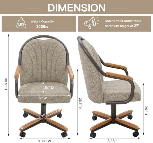 Chromcraft D7775 4pc Swivel Tilt Kitchen Dining Chair - Bronze-Chestnut | Premium Seating with Caster Wheels and Wooden Arms - Classic Rolling Comfort for Dining Room Elegance