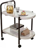 2-Tier Side Table with Handle and Faux Marble Shelves, Couch Movable Bedside Table, Utility Cart Serving Cart with Wheels, Utility Snack Storage Organizer Serving Cart for Home Kitchen,White