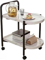2-Tier Side Table with Handle and Faux Marble Shelves, Couch Movable Bedside Table, Utility Cart Serving Cart with Wheels, Utility Snack Storage Organizer Serving Cart for Home Kitchen,White