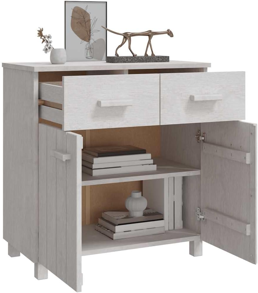 White Solid Pine Wood Sideboard with Matte Finish, 31.1 x 15.7 x 31.5 Inches, Modern Storage Cabinet for Dining Room, Spacious Drawers and Durable Construction for Home