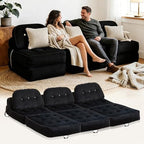 Folding Futon Sleeper Sofa Bed Chair, No Assembly, Black 3 | Dual-layer flannel corduroy| Anti-collapse foam| Pillow and blanket included| Side pockets| Ergonomic for lounging