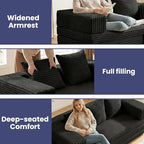Convertible Sofa Bed, 4-in-1 Loveseat with Removable Armrests Backrest, Corduroy Futon Couch Bed with Pillow, Foldable Mattress Sleeper Sofa for Living Room Bedroom Small Place (Black)