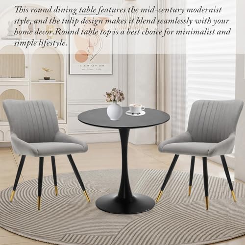 Black Round Dining Table, 27.6" Tulip Table Kitchen Round Dining Table for 1-2 People with MDF Table Top and Metal Pedestal Base, Mid-Century Leisure Table for Home, Dining Room, Cafe