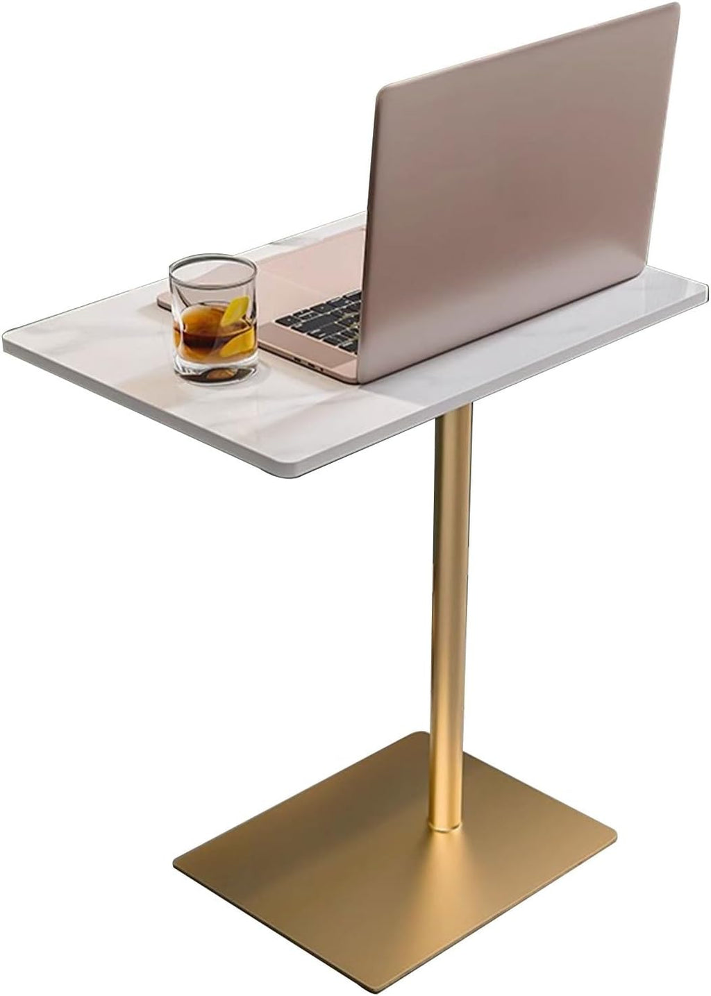 Drsyffsup Outdoor Coffee Table Side End Table with Marble Effect Top and Gold Metal Base C Shaped Modern Sofa End Table Work Desk for Couch Living Room Bedroom (Size : 48x33x65cm)
