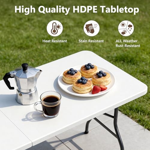 Folding Table 2 Pack, 6 FT Foldable Plastic Table with Carrying Handle, Heavy Duty Portable Fold-in-Half Utility Table for Party, Camping, Banquet, Craft, Wedding, Indoor & Outdoor Use