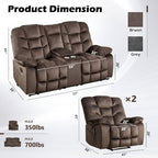 HAOMARKETS 3 Pieces Recliner Sofa Furniture Set, Include 2 Power Recliner Chairs with Message&Heat and a Manual Loveseat with Hidden Storage and Cup Holders for Living Room, Brown