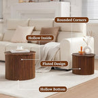AVZEAR Round Nesting Coffee Table Set of 2, Small Fluted Coffee Table Circle Side Table, Mid Century Modern Wood Nesting Tables Farmhouse End Table Set for Living Room, Bedroom, Small Spaces(Walnut)