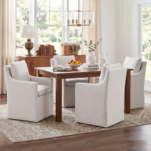 DUHOME Upholstered Dining Chair,Linen Accent Chair for Living Room,Single Sofa with 4 Casters,Upholstered Armchair for Bedroom Reading Waiting Kitchen Dining Room