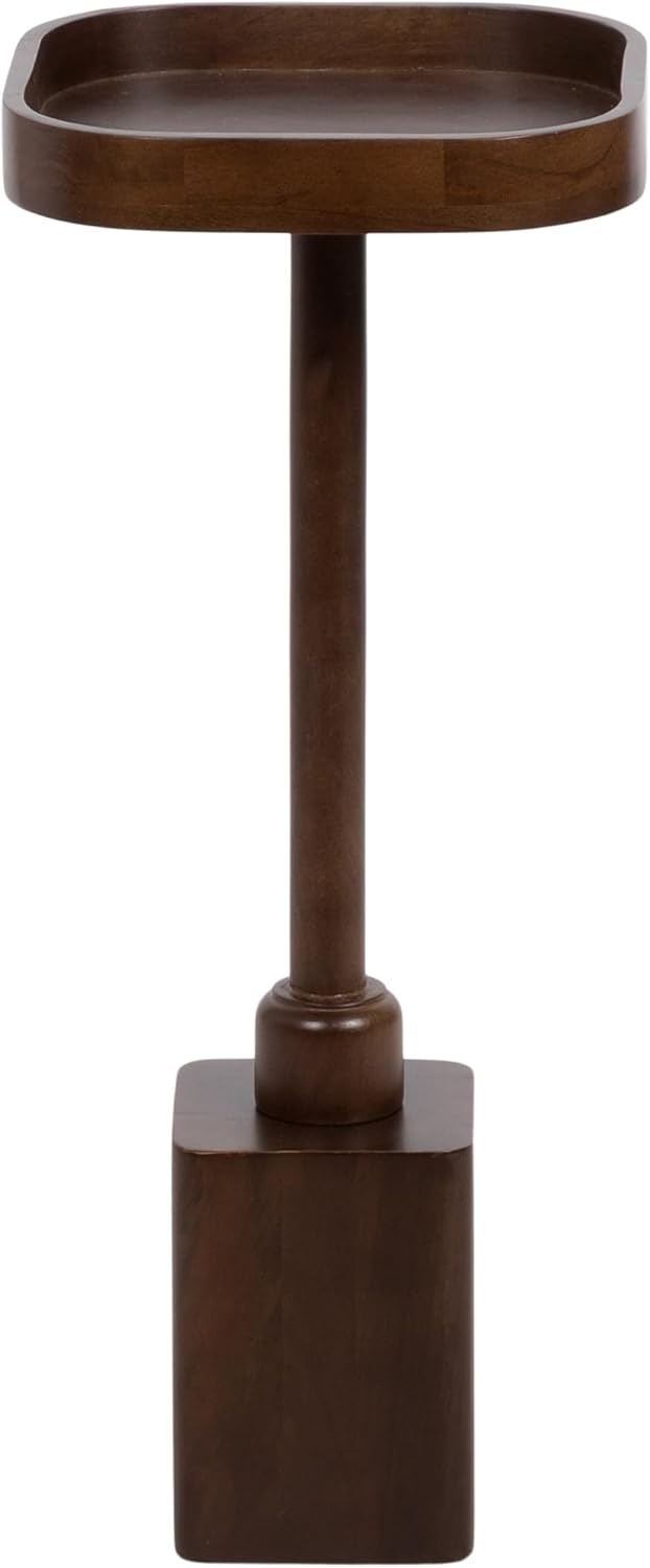 Kate and Laurel Woodrow Modern Mango Wood Square Drink Table, 10 x 10 x 24, Dark Brown, Transitional Rounded Square Mini Table for Use as Indoor Plant Stand or Wooden Living Room Accent