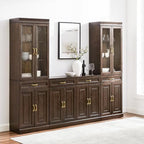 Crosley Furniture Stanton 3-Piece Sideboard Buffet Cabinet and Glass Door Kitchen Storage Pantry Set, Coffee