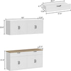 AIEGLE Large Kitchen Pantry Cabinet Set with Wall Mounted Storage Sideboard, Freestanding Wall Storage Cabinet with Shelves, 8 Doors & 2 Drawers, Utility Console Dining Cupboard, White 63" W