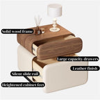 Modern Nightstand with 2 Drawers Minimalist Stylish Bedside Table Handleless Design Night Stands with Leather End Table for Room All Occasion(White,30 cm)