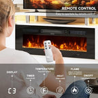 80" Fireplace TV Stand, 2-Tier LED Entertainment Center with 36" Fireplace, Fits TVs up to 90", Modern High Gloss TV Console with LED Lights & Storage Cabinets for Living Room, White + Black