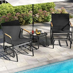 YITAHOME 3 Piece Patio Glider Set Textilene Gliders Outdoor Furniture Black | Heavy-duty Patio Glider Set w/Breathable Fabric, Smooth Gliding, Wooden Armrest, Tempered Glass Table, Easy Assembly Cleaning
