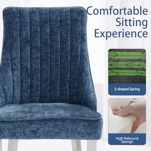 Shenyon Blue Dining Chairs Set of 6，Chenille Fabric Upholstered Dining Chairs with Silver Stainless Steel Legs, Modern Kitchen Chairs for Dining Room, Kitchen (Blue)