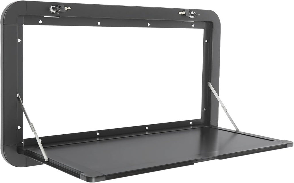 Foldable RV Table 31.5 x17.72 inch Black, Wall Mount Folding Camper External Hanging, RV Caravan Folding Table with 2 Locks for Truck Campers Travel 55Lbs Capacity (Black)
